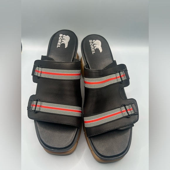 Sorel Joanie III Leather Chunky Platform Slide Sandals Black Gum Size: 11 - Picture 6 of 12